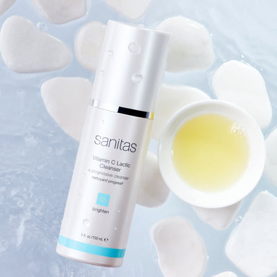 vitamin c lactic cleanser on tiles with bowl of product
