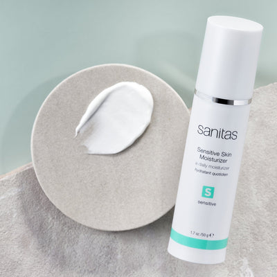 sensitive skin moisturizer on plate with texture swatch